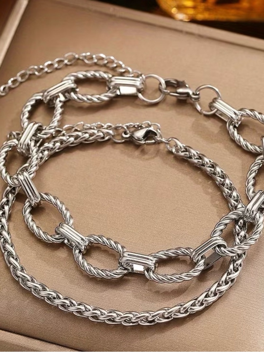 Silver-Tone Twisted Rope Link Bracelet